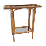 Rattan console and smoked glass Roche Bobois, from the 70s