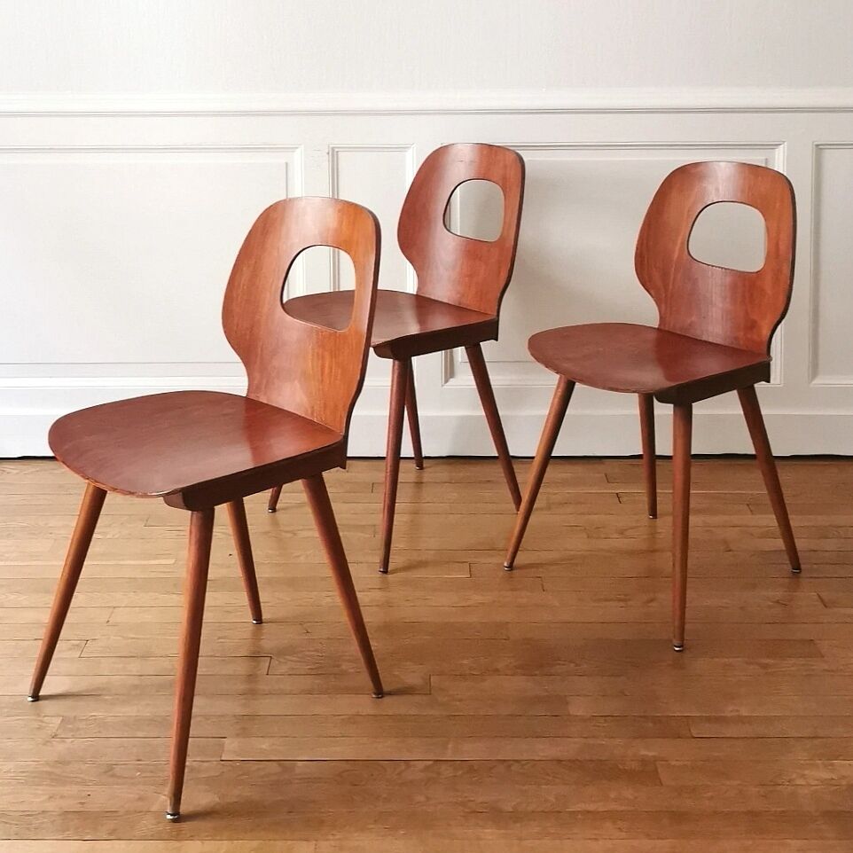 Set of 3 bistro chairs, Baumann, 1960