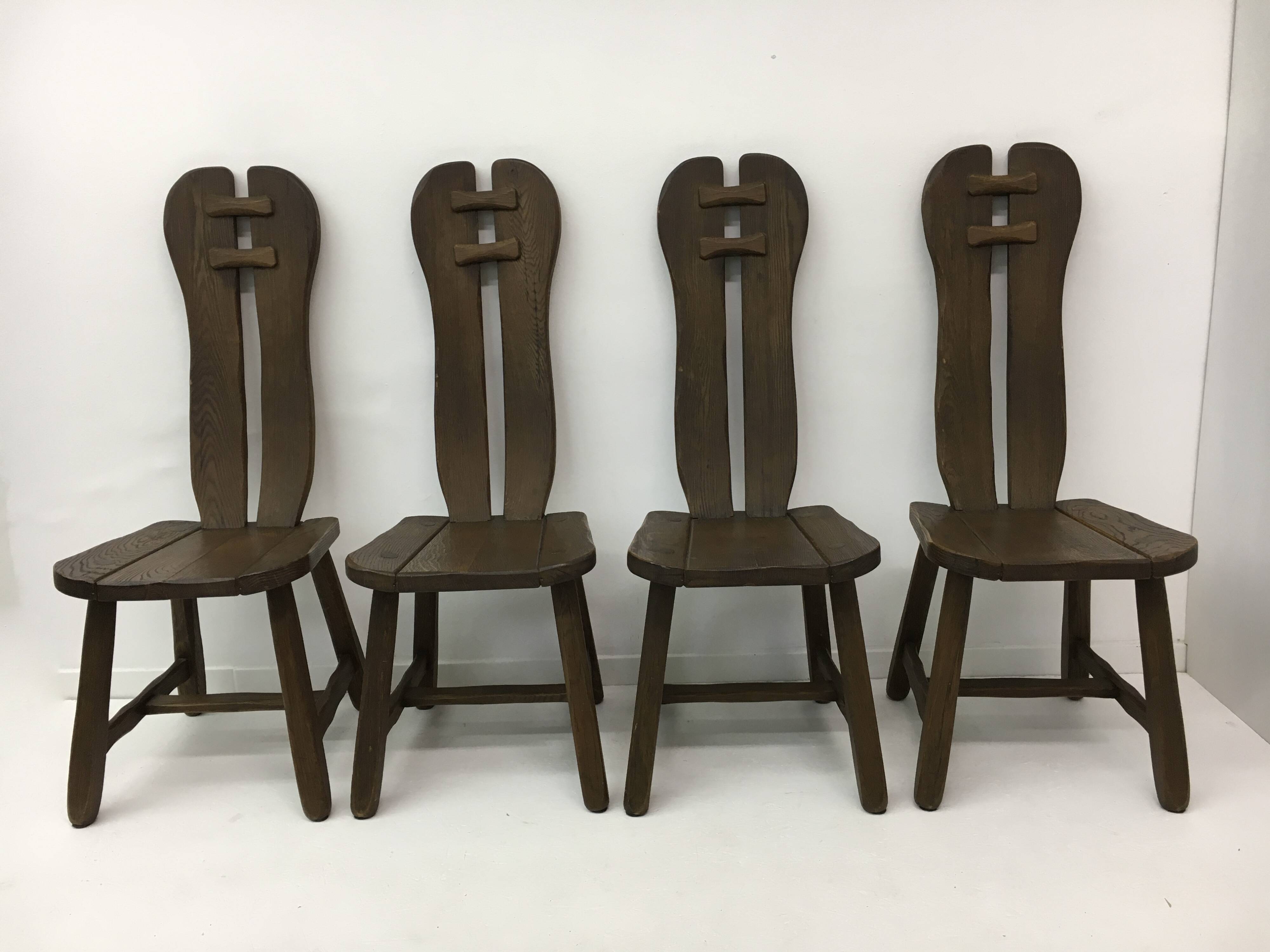 Set of 4 Belgian Brutalist Dining Chairs from De Puydt, 1970’s