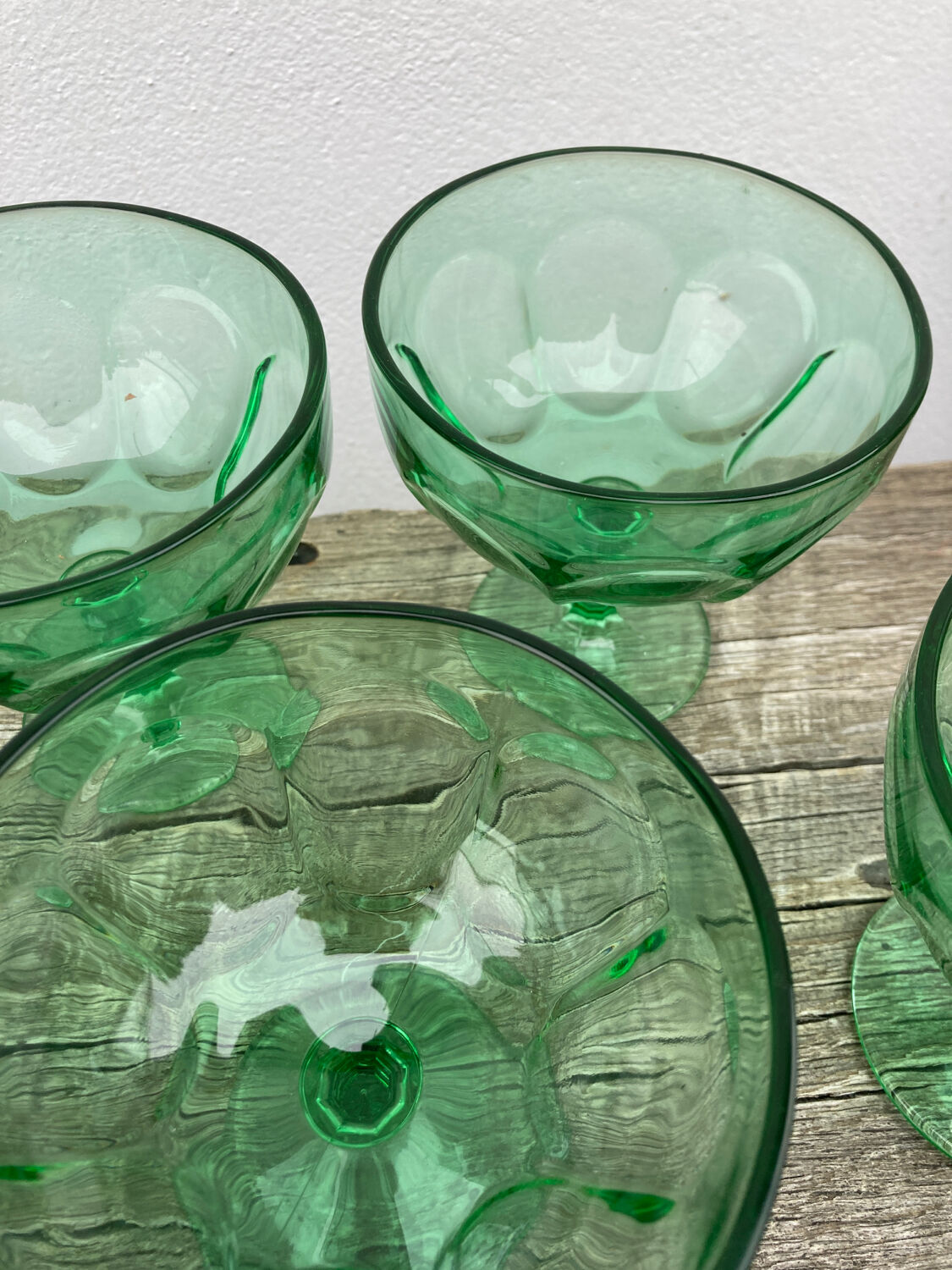 6 ice cups or stemware in vintage green glass