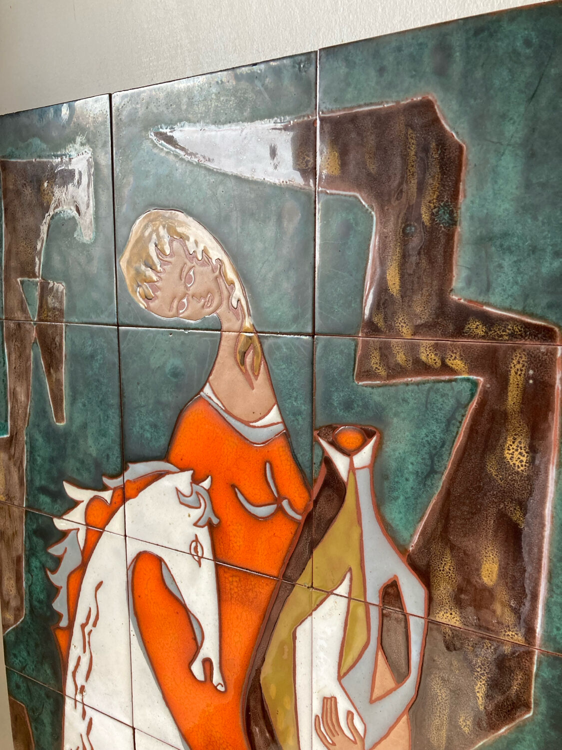 Grand panneau mural céramique années 60
