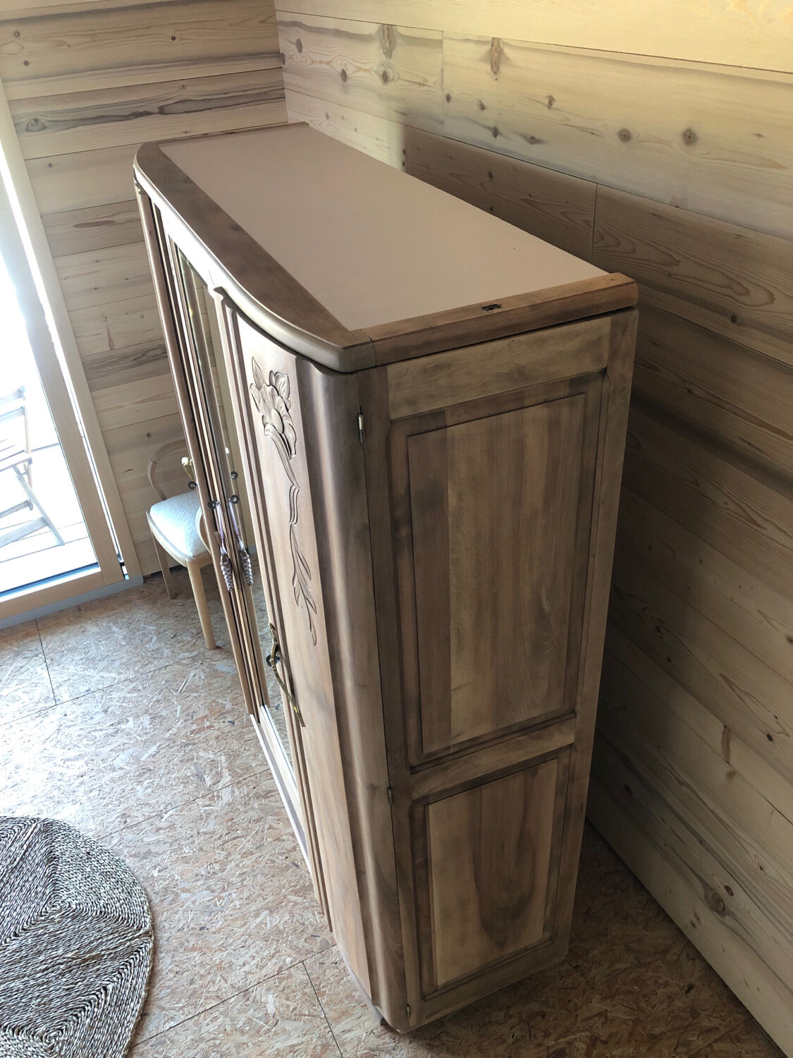 Art Deco wardrobe, solid wood and beveled mirror