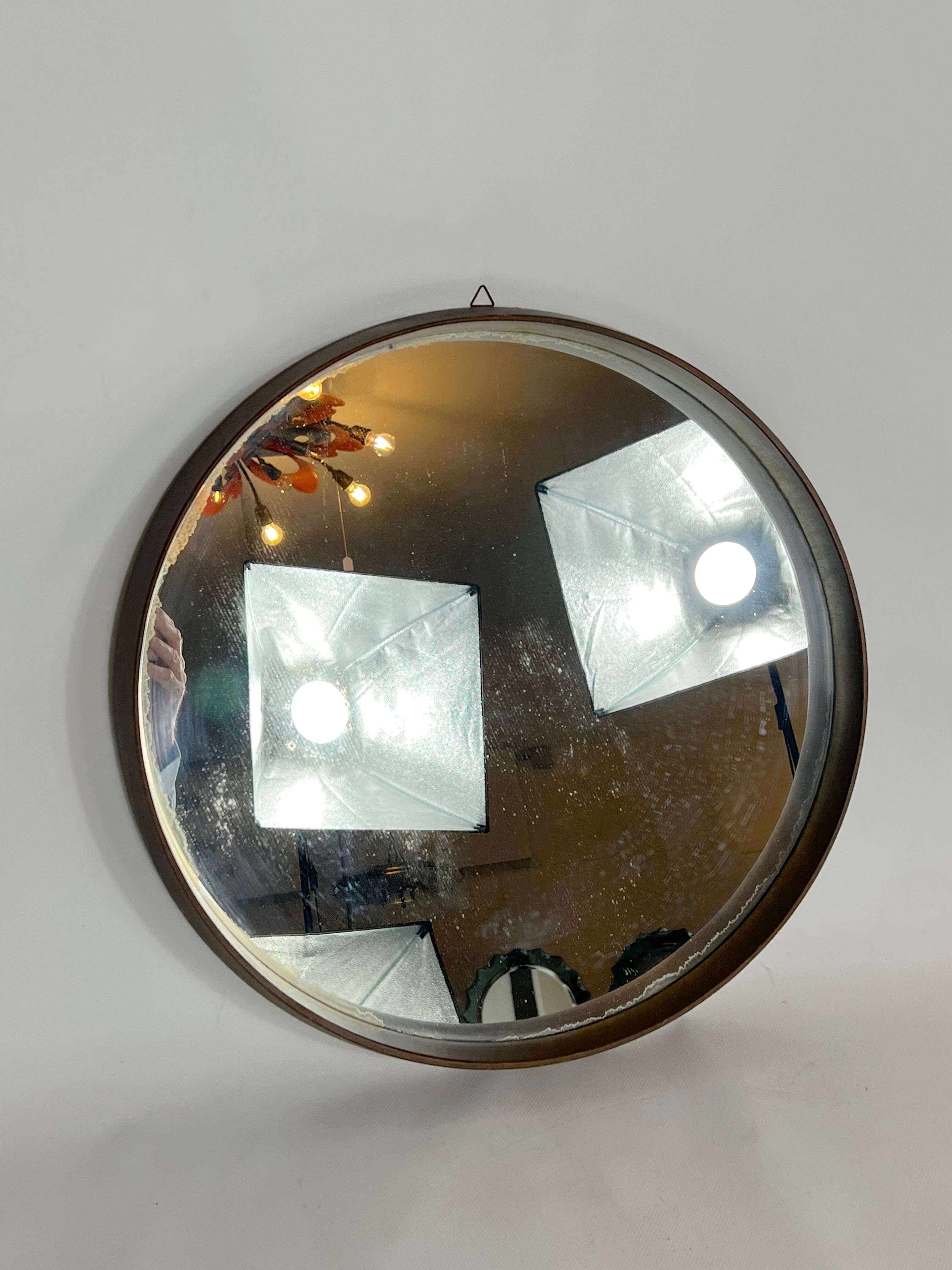 Vintage Italian wood round wall mirror from 50s