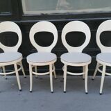 set of 4 Bauman chairs, Mouette model, white wood, 1960