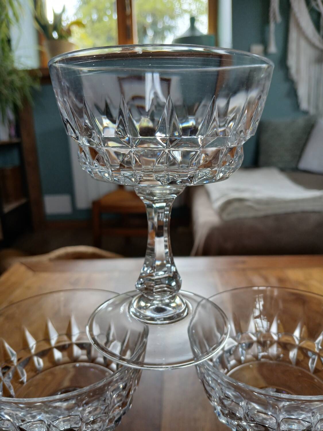 7 antique crystal champagne coupes
