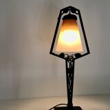 Charles SCHNEIDER art nouveau desk lamp, in glass with signature and hammered metal