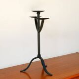 Très grand chandelier tripode en fer noir, scandinave, brutaliste, 1970 - 42 cm