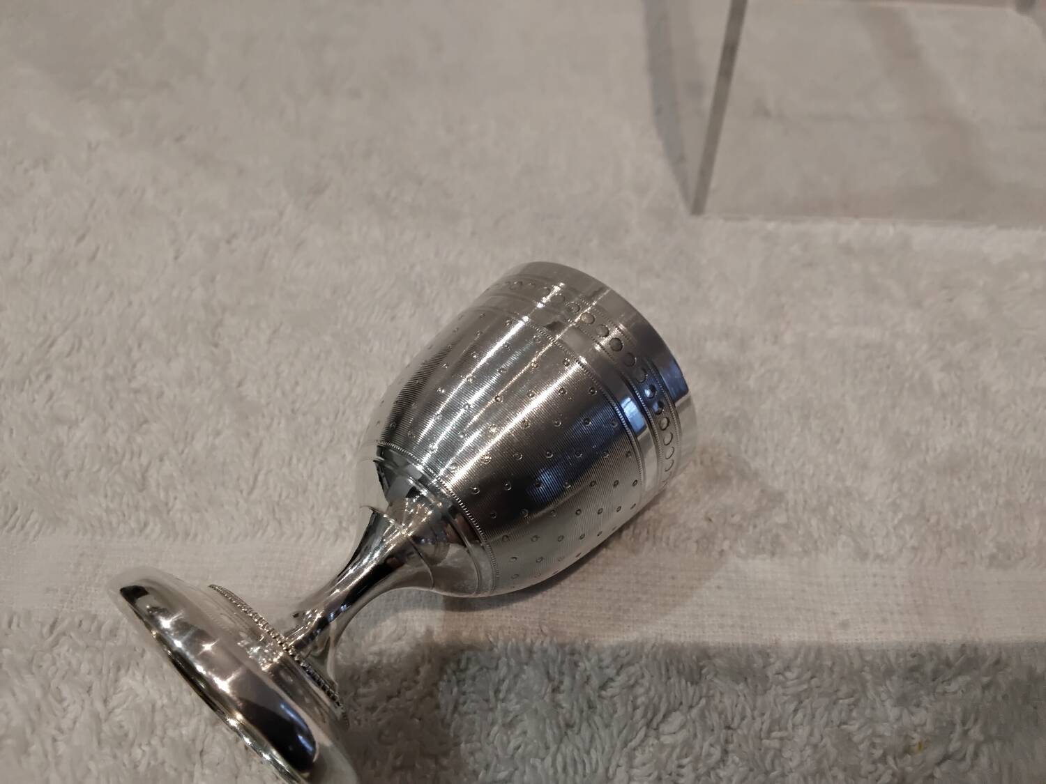 950 silver guilloche egg cup in the Louis XVI style, made by Paillard Freres silversmiths