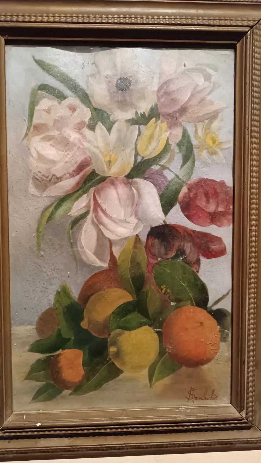 Oil painting on paper depicting roses - signed A. Sambuchi