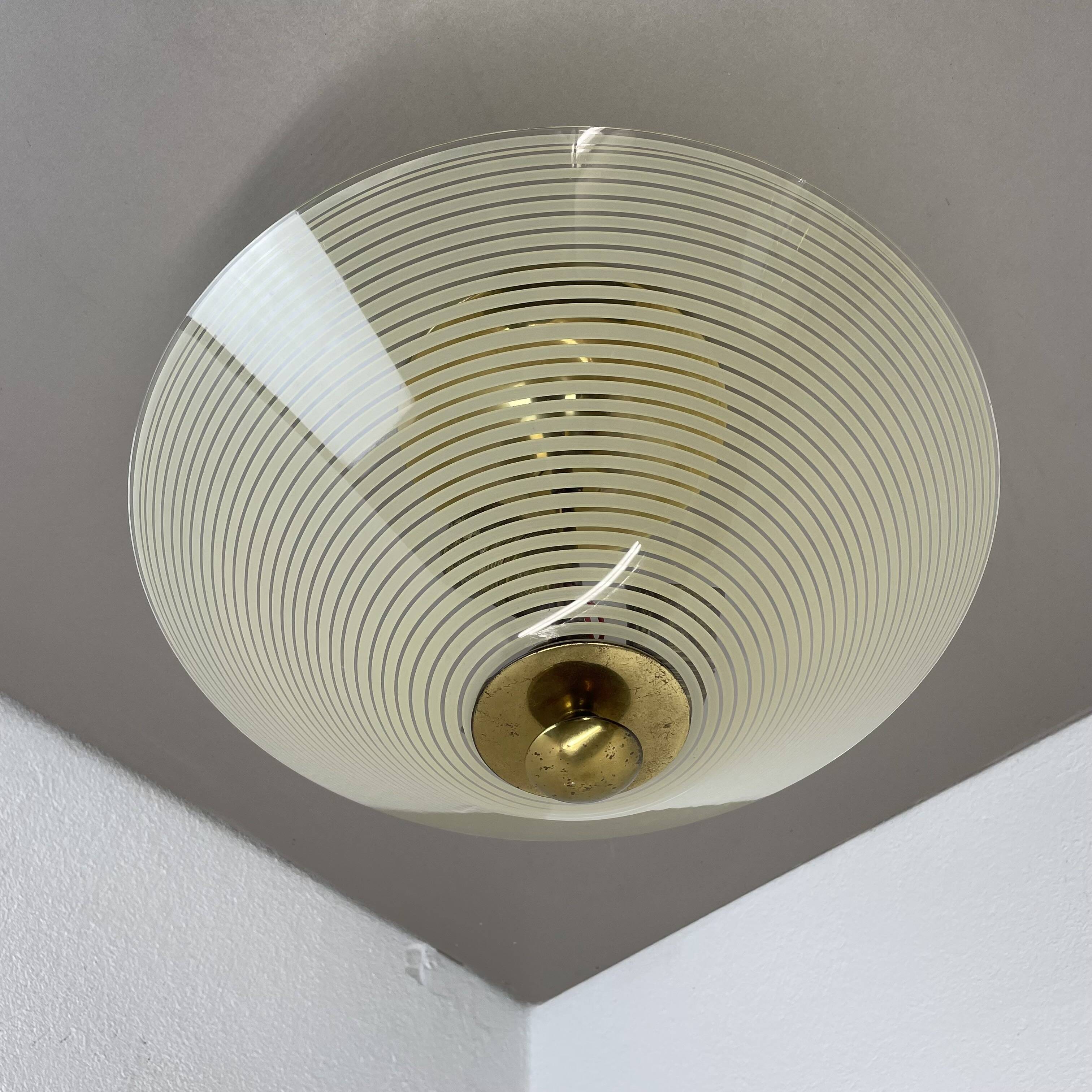 Modernist brass and glass Ceiling Flushmount Light, Italy 1950s