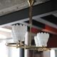 Vintage brass suspension with thick milk glass globe, brass chandelier.