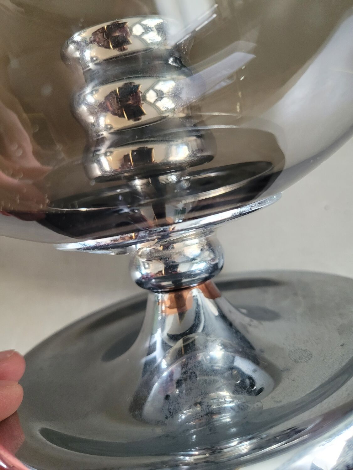 Outdoor glass candle holder in smoked glass and chrome