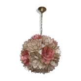 Vintage suspension with brass flower decor and capiz mother-of-pearl, publisher Rausch Germany 1970