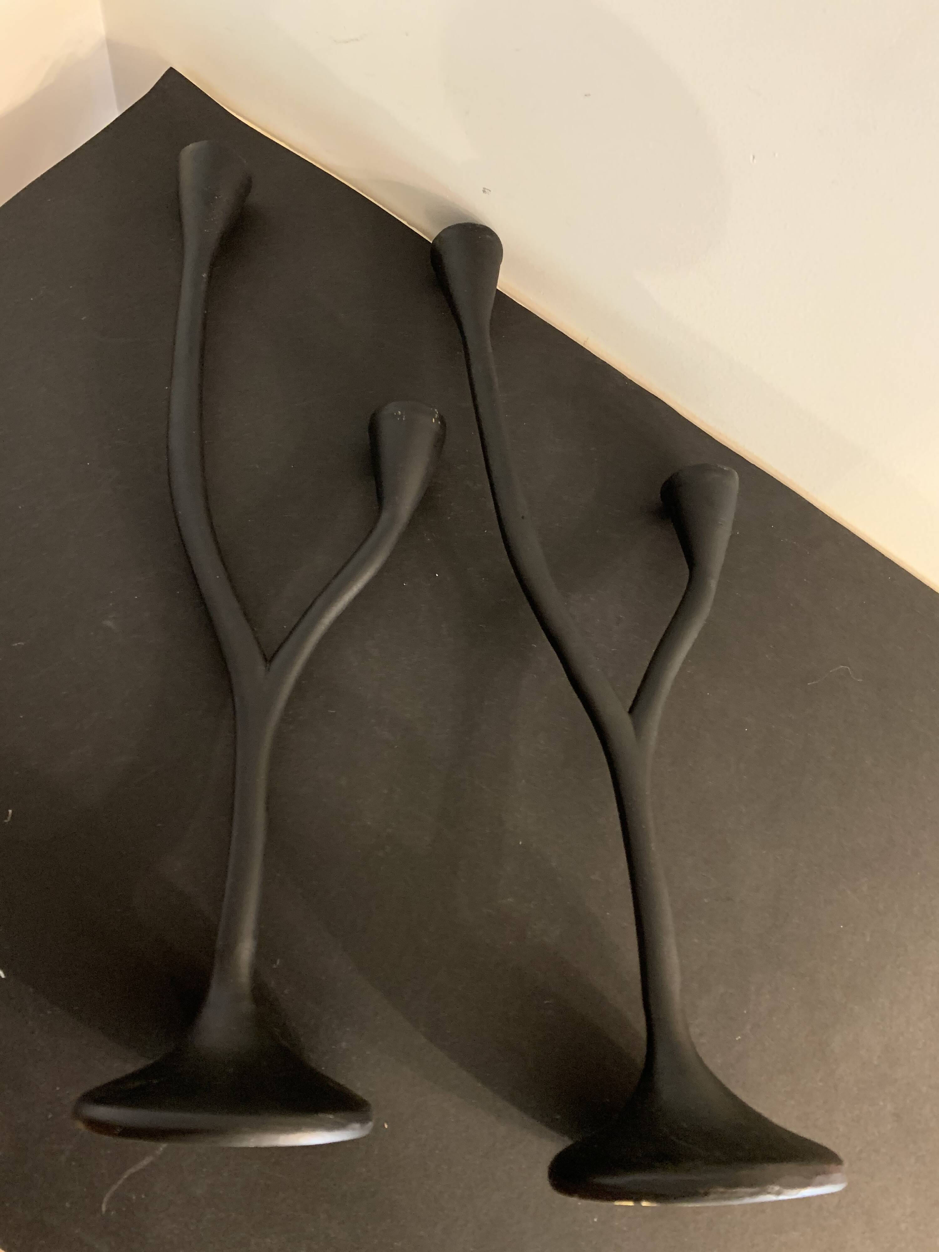 Pair of black candlesticks art deco in steel Habitat 1970