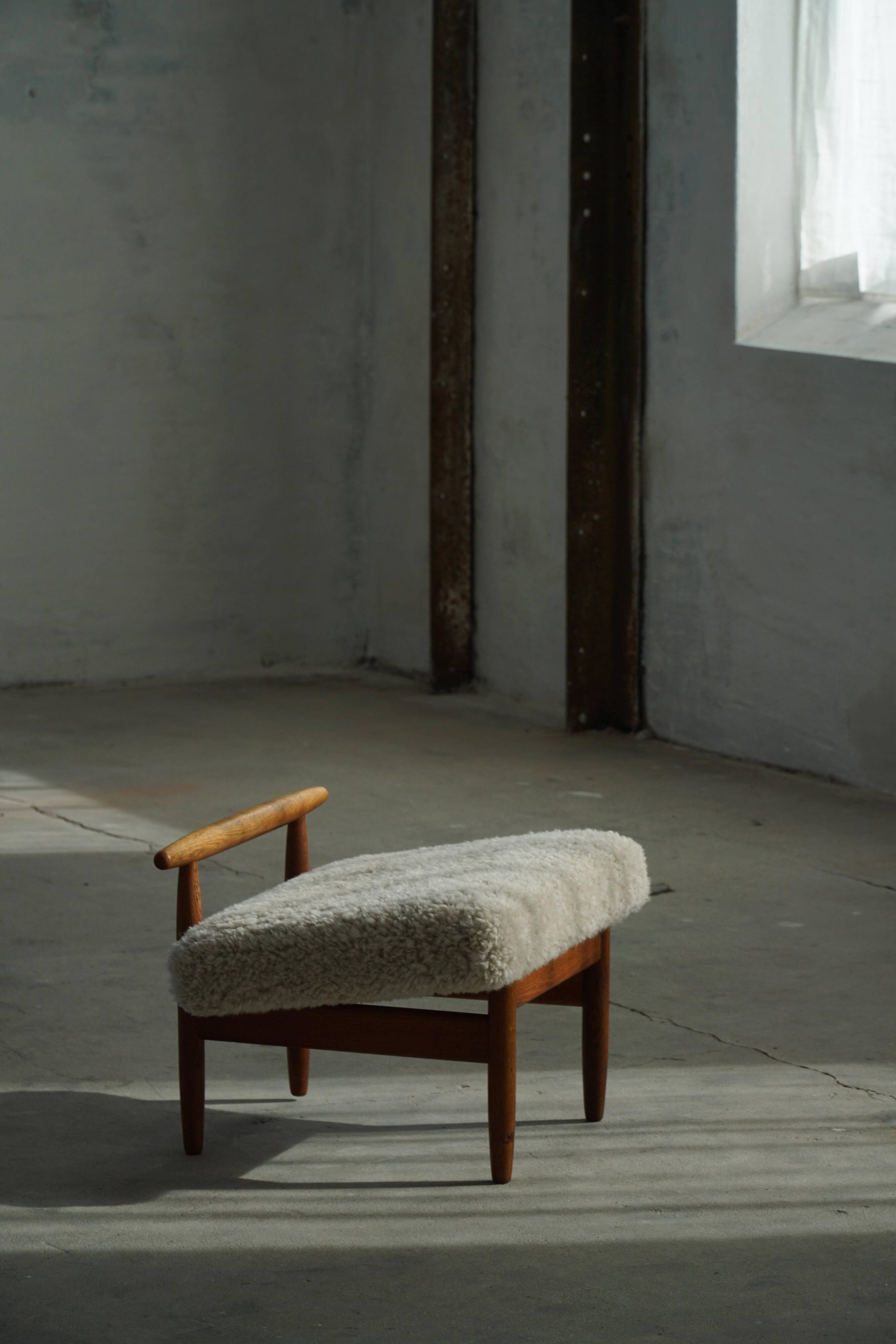 Eivind A. Johansen, pouf in oak with lightweight lambswool upholstery for FDB Møbler.