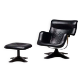 Black Lounge Chair - Fiberglass, Leather