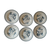 Lot 6 old iron earth dessert plates K&G Lunéville model carnations