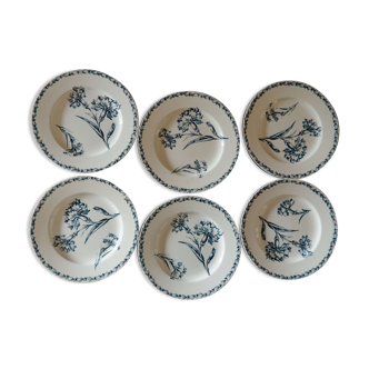Lot 6 old iron earth dessert plates K&G Lunéville model carnations