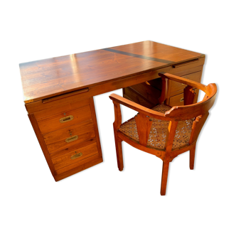 Exotic wood desk 1930 bombay box and matching armchair