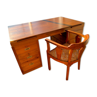 Bureau 1930 bombay à caisson et fauteuil assorti