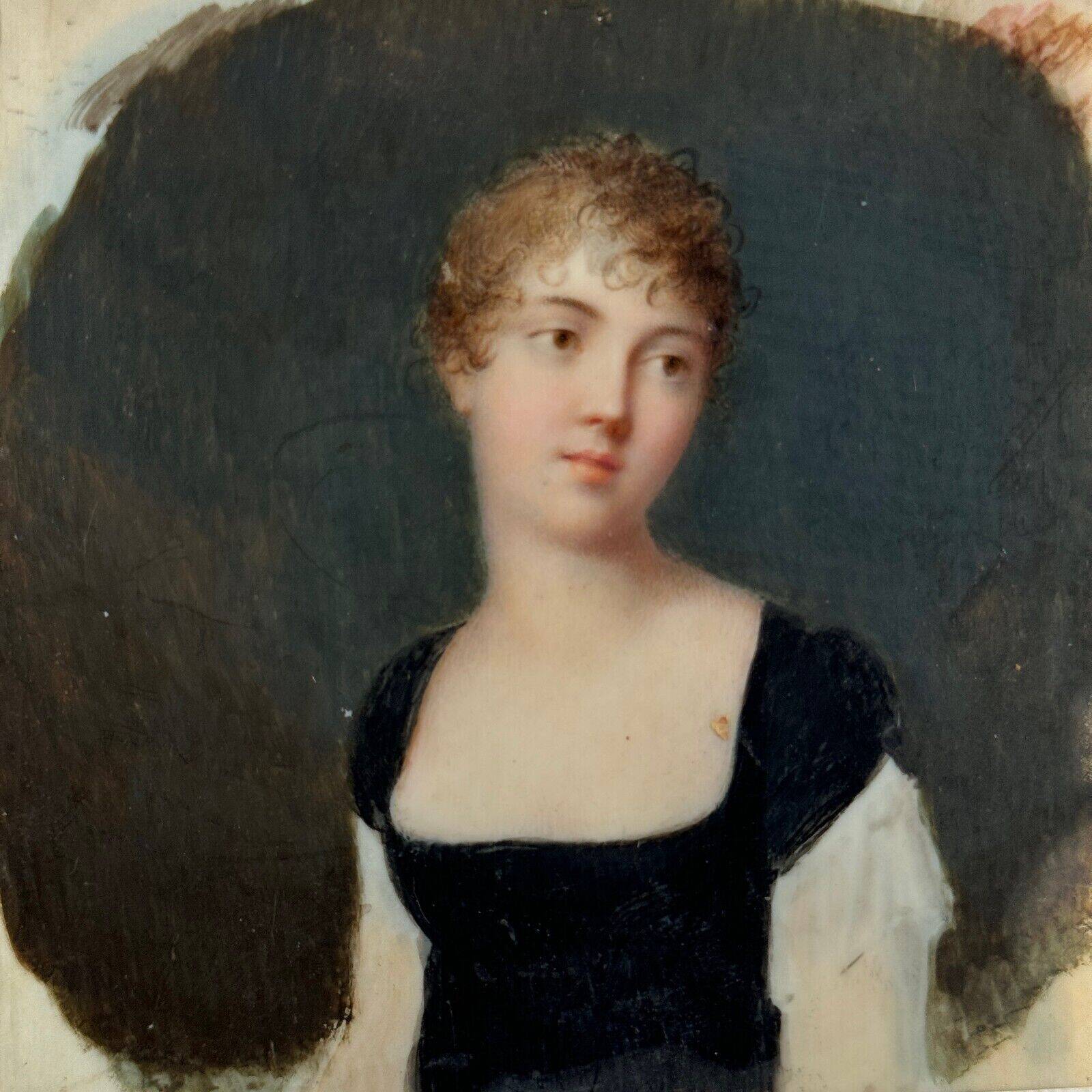 Miniature, early 19th century, hand-painted portrait of a woman
