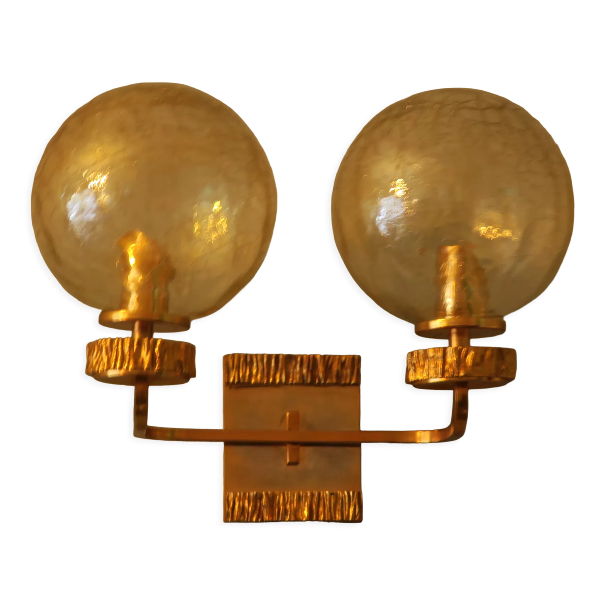 Brass and glass doiuble wall light with gold overlay, 1970