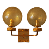 Brass and glass doiuble wall light with gold overlay, 1970