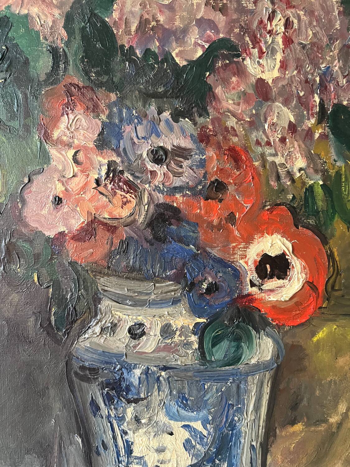 Bouquet of flowers on an entablature, signed