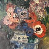 Bouquet of flowers on an entablature, signed