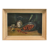 Still life painting with cherries and tea 1928