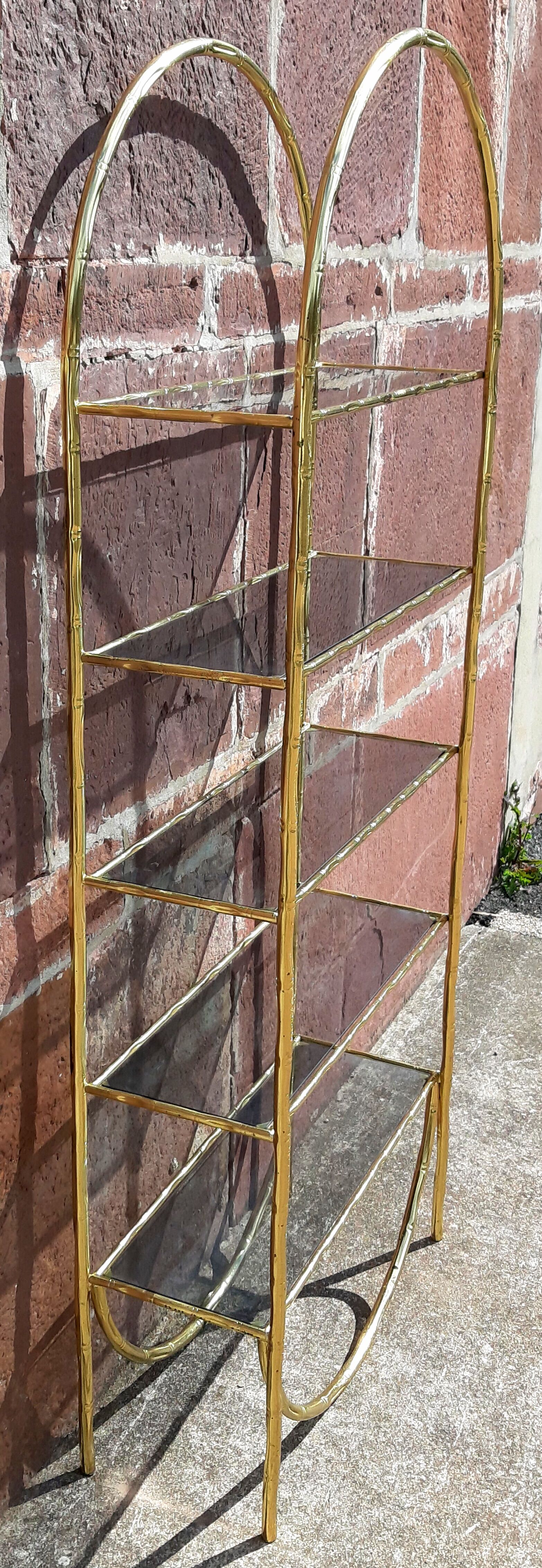 Shelf faux bamboo gold metal