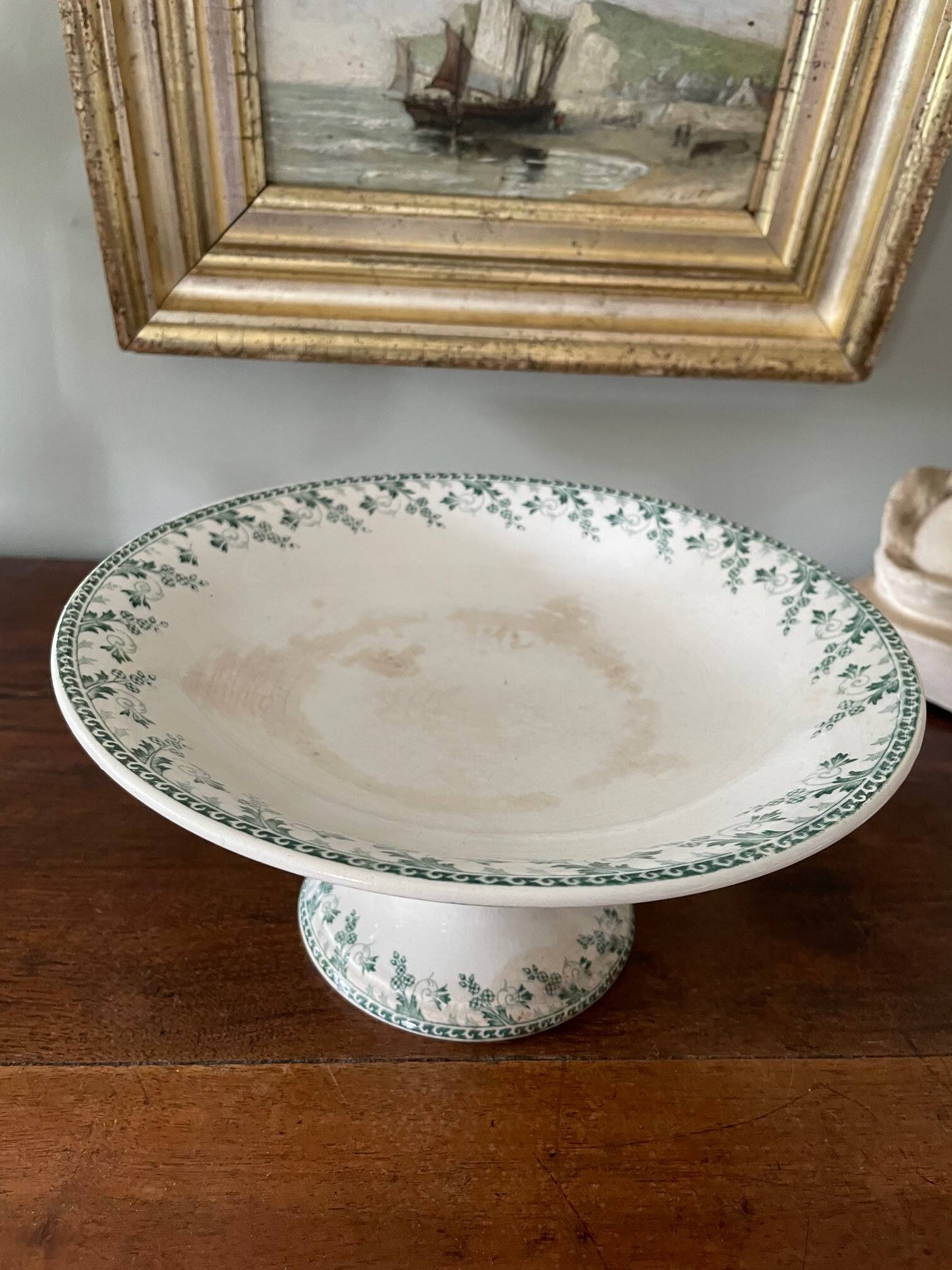High compote bowl in opaque porcelain from Gien, Montigny model