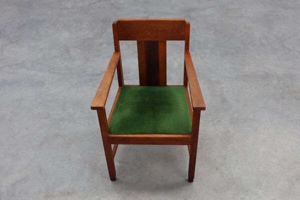 Chaise latérale en chêne et velours de l'école d'Amsterdam, Pays-Bas, années 1920.