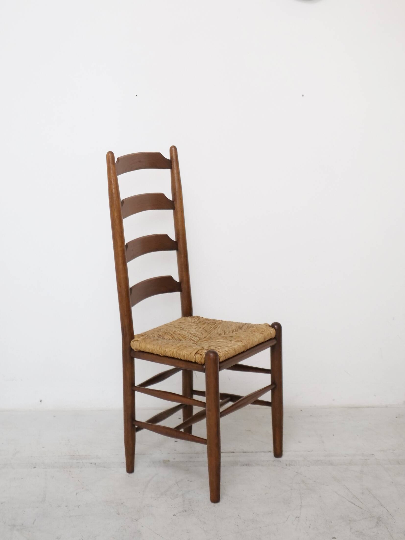 Architectural high-back chairs, straw seat, set of 4.