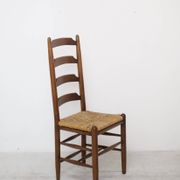 Architectural high-back chairs, straw seat, set of 4.