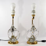Lampes vintage françaises en cristal et laiton