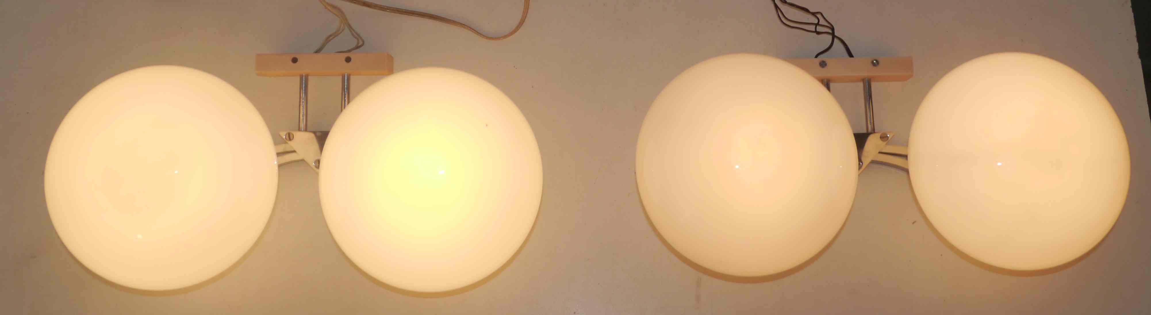 Pair of 60s wall lights in metal and opaline