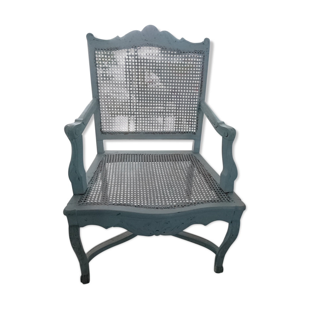 Regency style cane armchair barely sky blue Selency