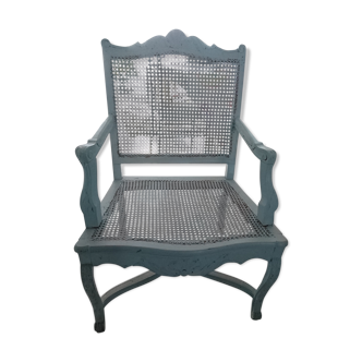 Regency style cane armchair barely sky blue