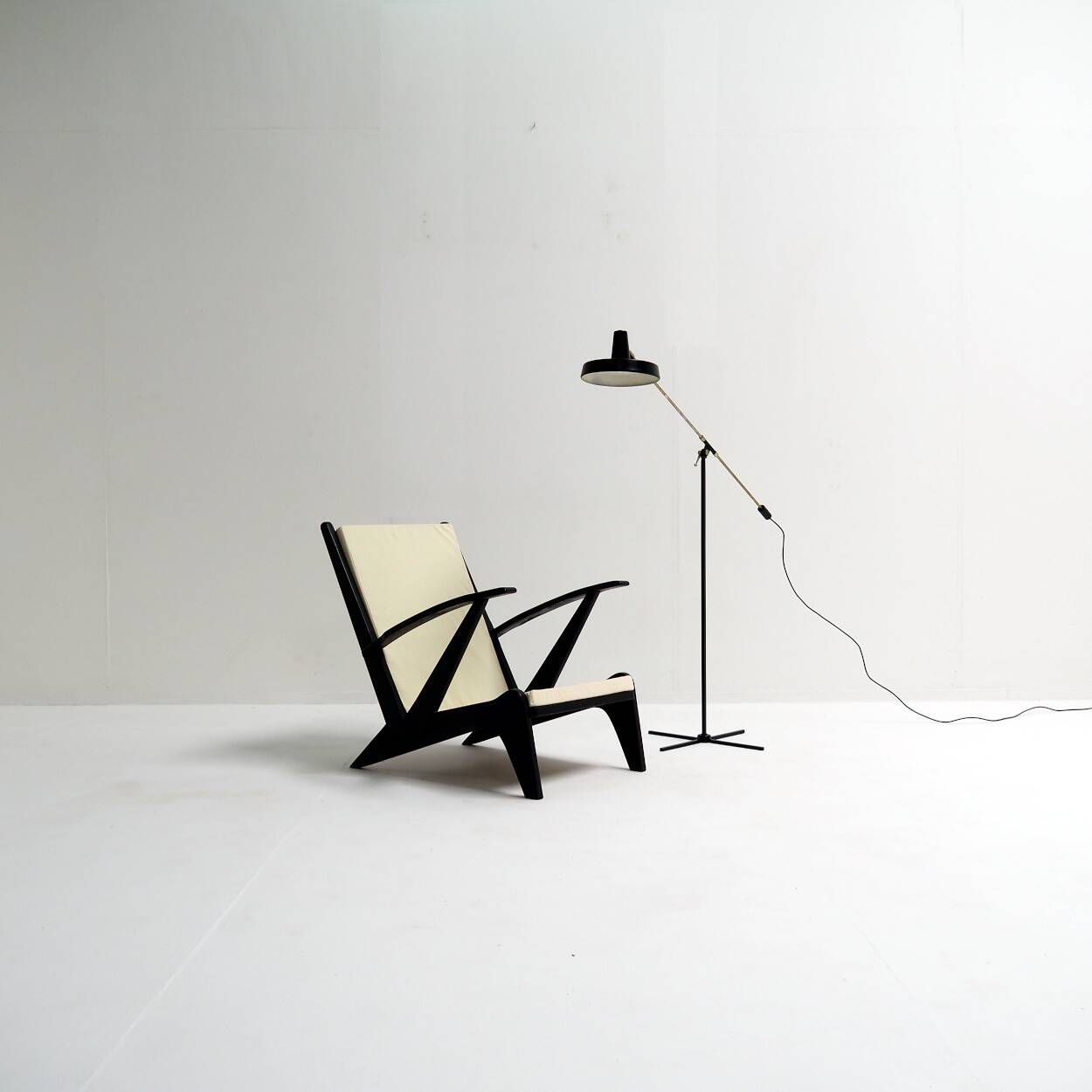 1940s Lounge Chair in Black Painted Wood