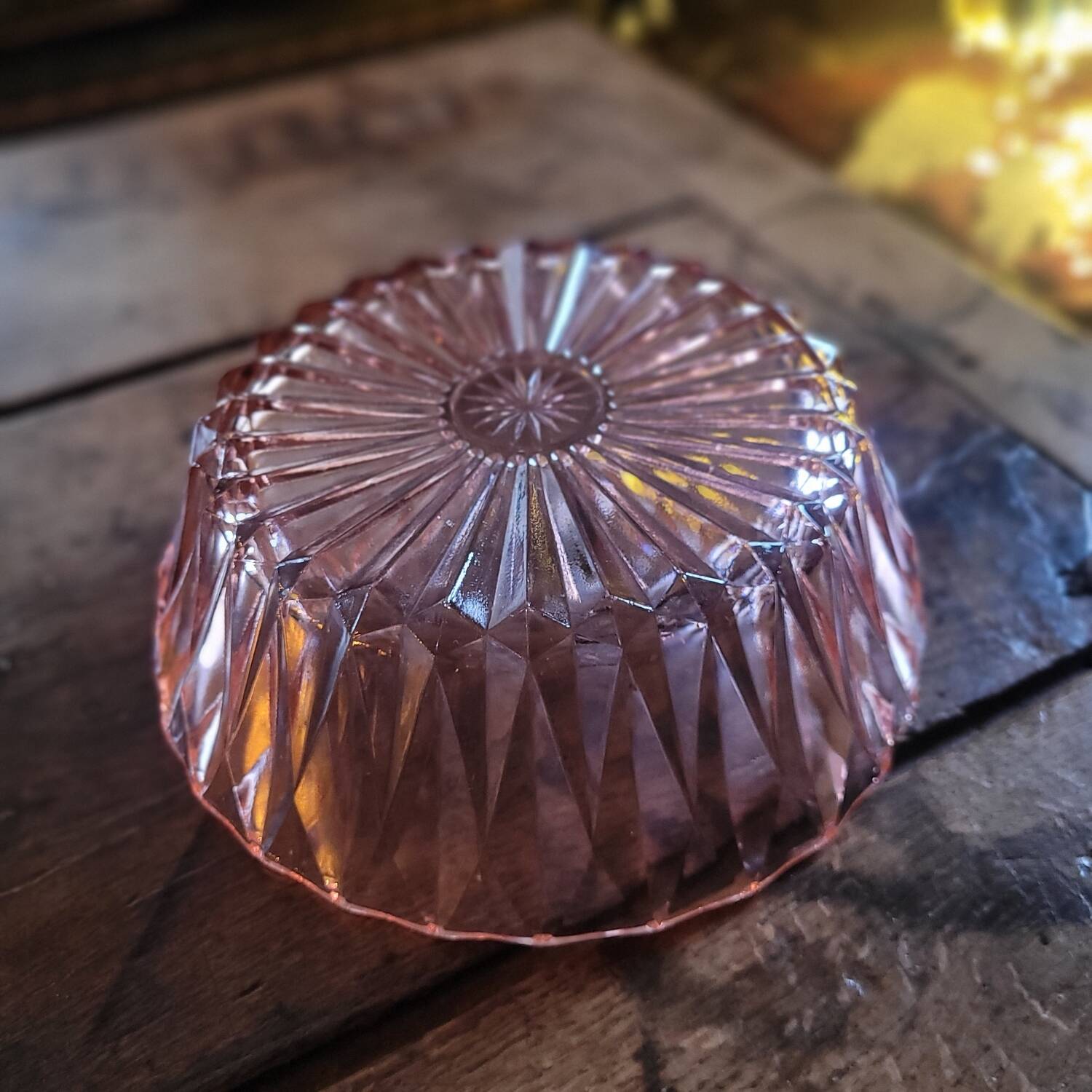Art Deco pressed glass salad bowl in pink. 1930s–40s