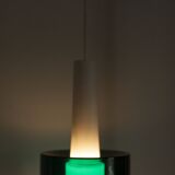 Suspension vintage en 2 élements opaline blanche et verre transparent vert