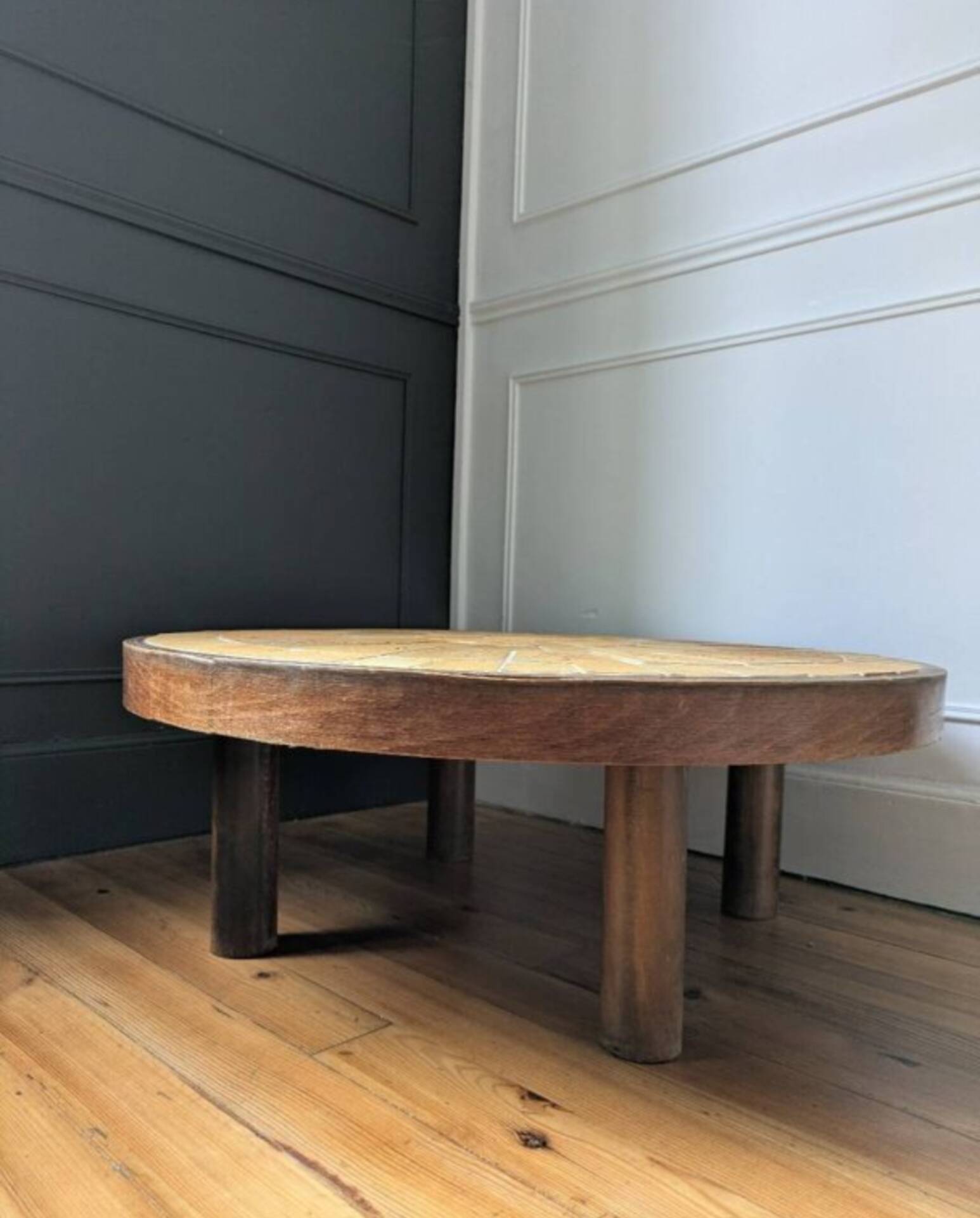 rare table basse ''ronde'' Vallauris par Raymonde Leduc.
