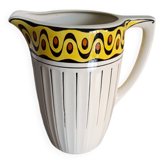 1 very large BFK (Boch Frères Keramis) Ambra 801 L jug. White, black lines and decorated band