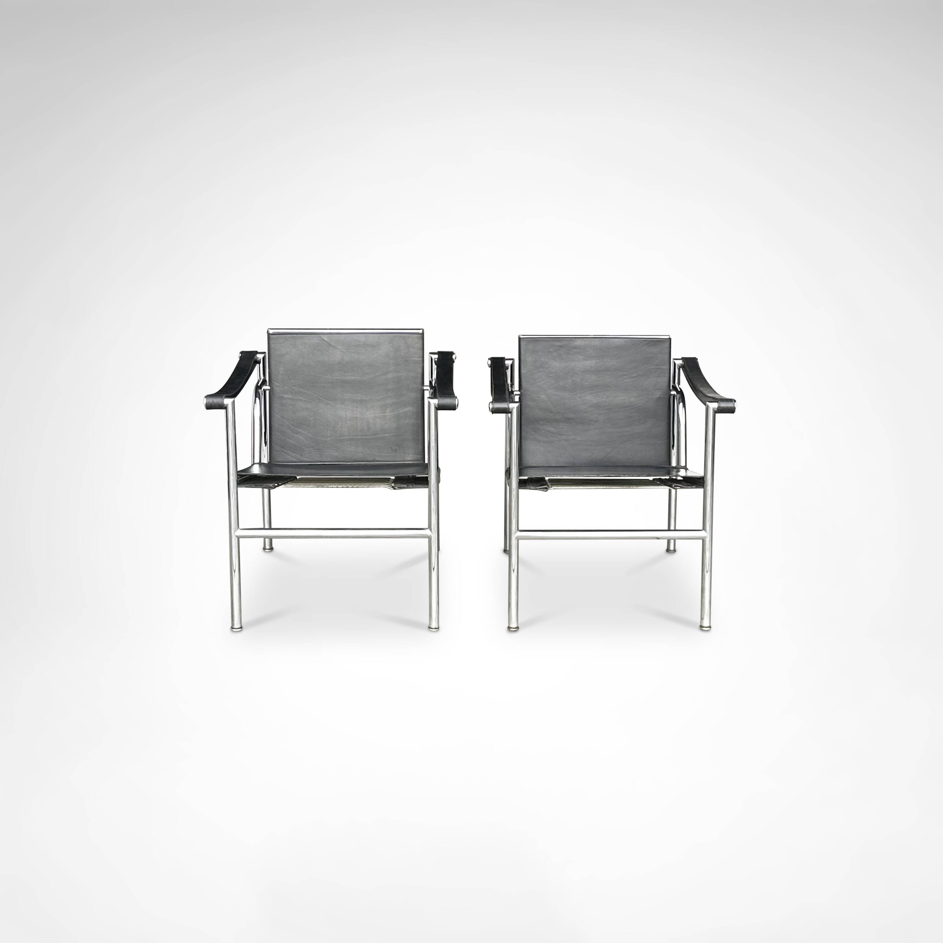 early number LC1 armchair by Le Corbusier et al for Cassina 1970s, set of 2