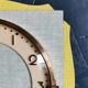 Vintage formica clock square silent wall clock "FFR yellow green"