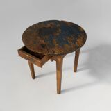 French round sidetable in oak with blue top and beautiful patina, ca. 1850