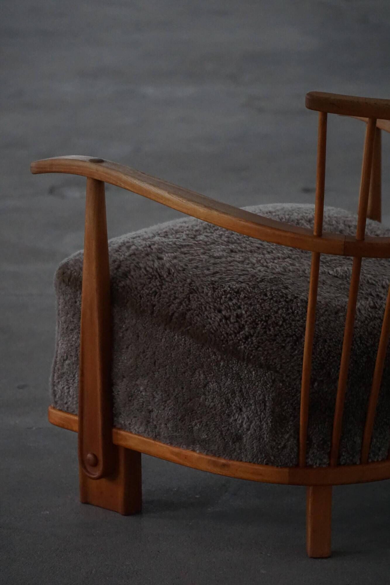 Armchair by Fritz Hansen, Model 1590, Elm & Lambswool, Scandinavian Modern, 1940s