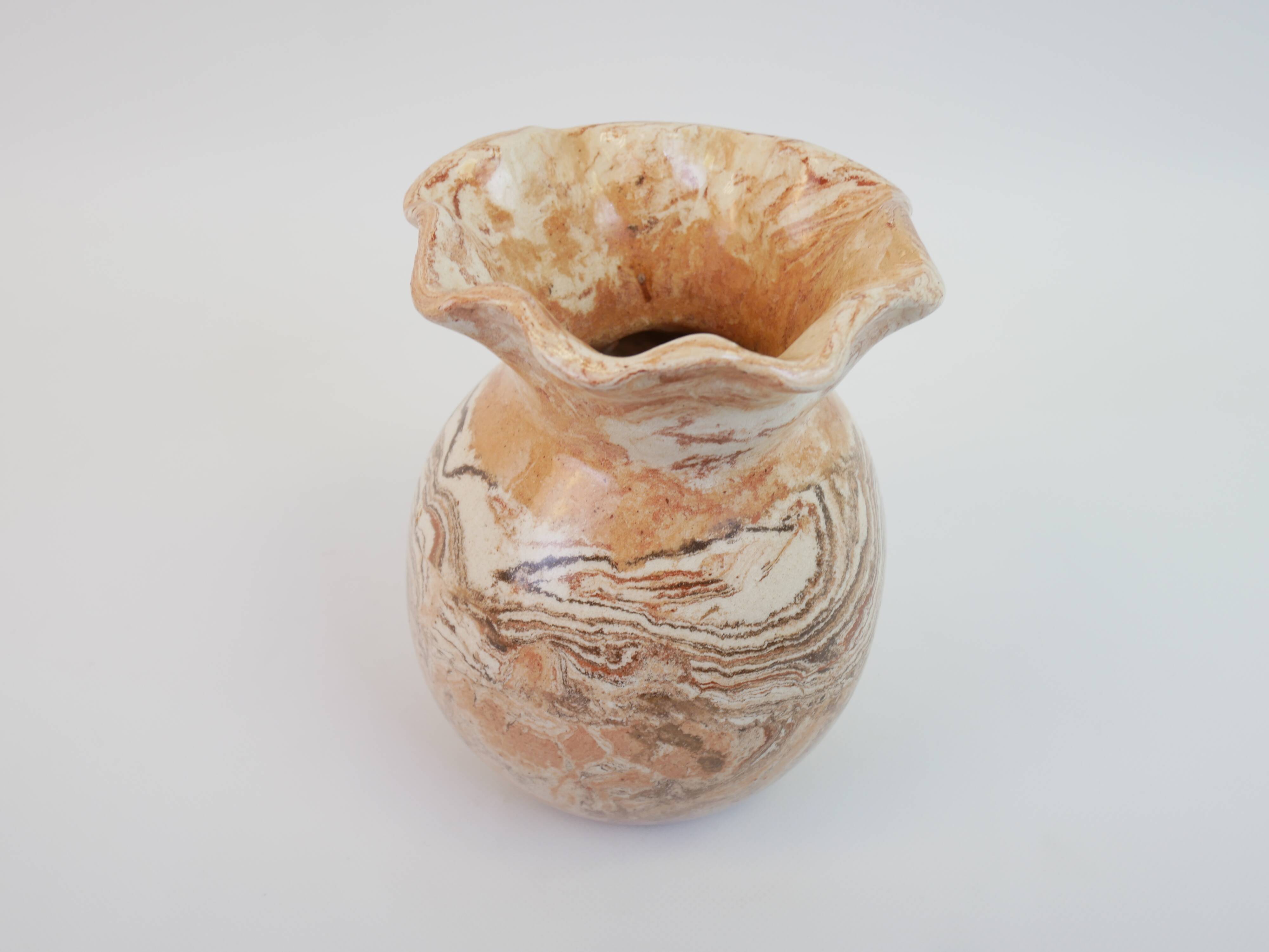 Round vase with corolla neck in ochre mixed earth
