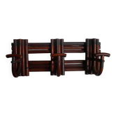 Vintage rattan handcrafted coat rack with three hooks, country decor